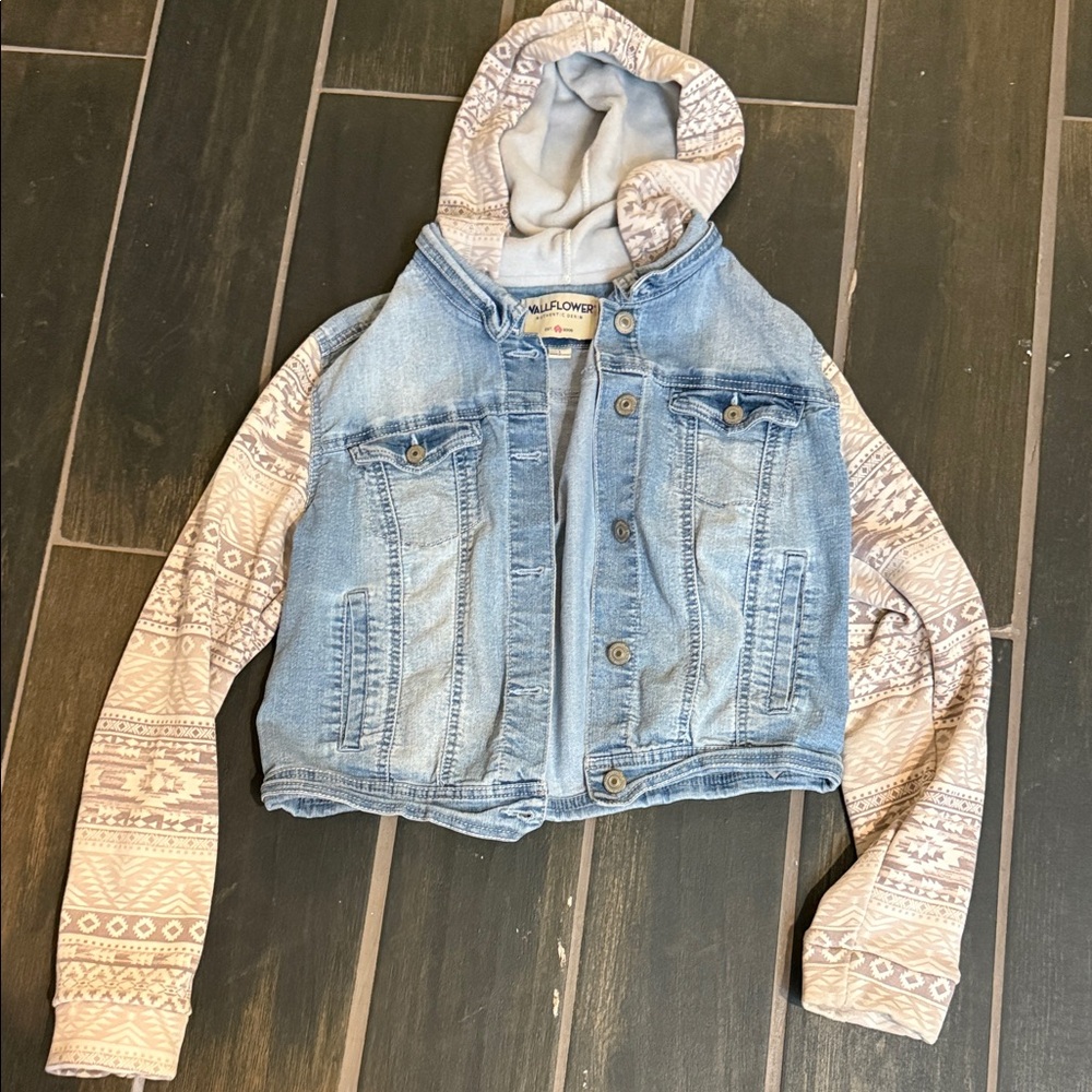Wallflower Light Blue Denim Jacket with Cream Hood